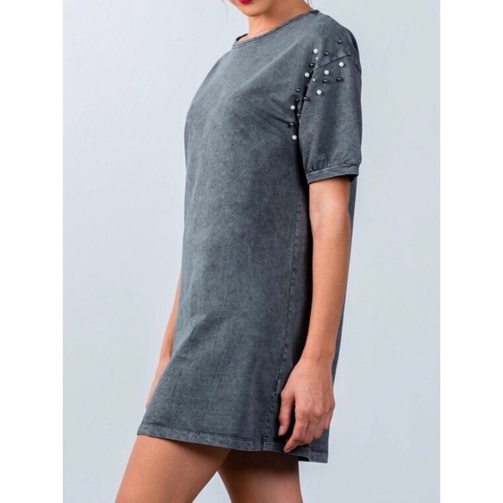 Charcoal Pearl-Beaded Loose Tunic Top/Dress - Picture 4 of 6